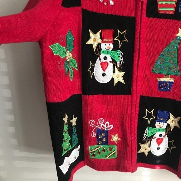 Seventh Avenue Red Christmas Holiday Full Zip Cardigan Sweater Size XL - Picture 3 of 5